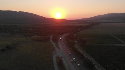 Road at sunset in the mountains