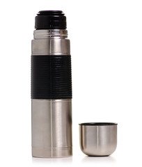 Thermos bottle metal on white background isolation