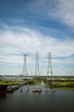 Electrical Power Lines Over Body of Water