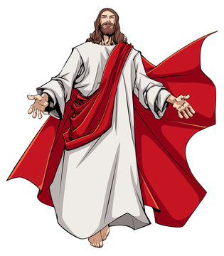 Illustration of Jesus Christ greeting you with open arms. 