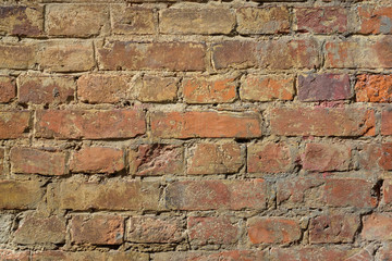 Old rough brown bricks wall texture background.