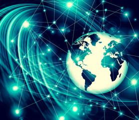 Best Internet Concept of global business. Globe, glowing lines on technological background. Wi-Fi, rays, symbols Internet, 3D illustration