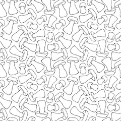 Boletus or Porcini Mushroom Seamless Endless Pattern. Autumn or Fall Harvest Collection. Realistic Hand Drawn High Quality Vector Illustration. Doodle Style.