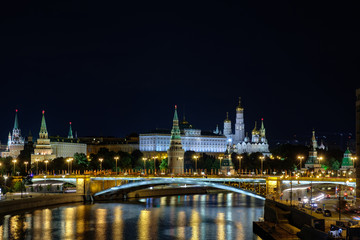 Fototapeta na wymiar Landscape with night view on Moscow river and Kremlin.