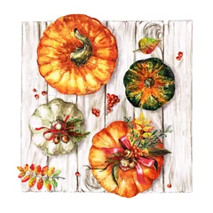 Poster Im Rahmen Herbst Kürbisse. Aquarell Illustrationen. © nataliahubbert