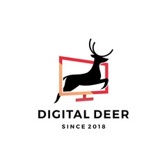 Obraz premium digital deer jumping logo vector design inspirations