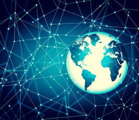 Best Internet Concept of global business. Globe, glowing lines on technological background. Wi-Fi, rays, symbols Internet, 3D illustration