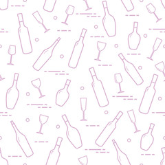 Pattern of wine glasses and bottles of wine.