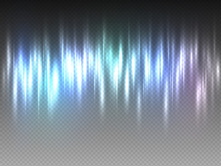 Vertical rainbow colorful radiance glow pulsing rays on transparent background. Vector abstract illustration of Aurora Borealis light effect. Shining waves design. Polar glowing flare.