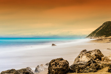 Tranquil Ocean scene, Golden Hour, Long Exposure Shot