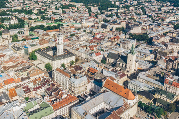 Fototapeta na wymiar aerial view of old european city in summer time