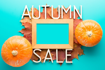 Arrangement of autumnal leaves for sale promotion