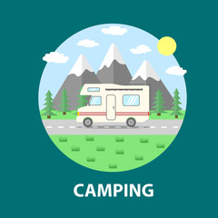 Camper | vector icon with landscape background