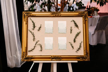 Original vintage wooden frame with guest list