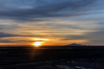 Sunset at Solar de Uyuni Salt Flats in Bolivia