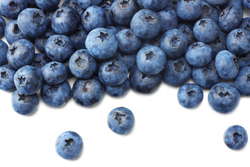 healthy background. blueberries isolated on white background. top view