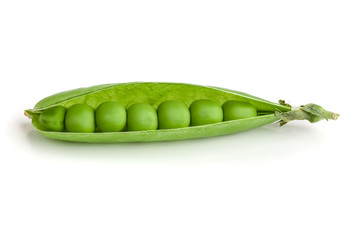 Fresh green pea pod isolated on white background