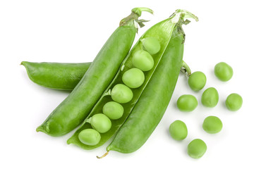 Fresh green pea pod isolated on white background