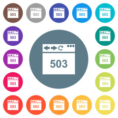 Browser 503 Service Unavailable flat white icons on round color backgrounds