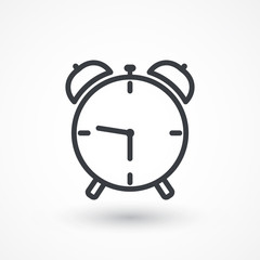 Analog alarm clock line vector icon. Watch with bell symbol. Time sign