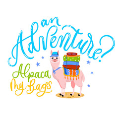 Llama traveller cool card with lettering inscription 