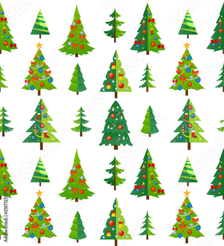 Christmas seamless patterns set with snowflakes, trees and
