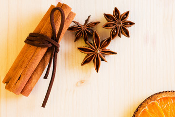 Anise, cinnamon and orange ingredients preparation mulled wine