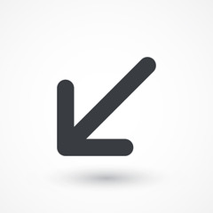 Arrow bottom left sign line vector icon. Direction sign