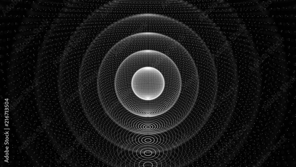 Aufkleber Cosmic galaxy illustration with nebula. Abstract 3d sphere made of points. Galaxy space background. Sphere particles. 3D rendering.