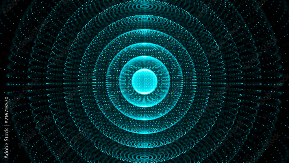 Leinwandbilder Cosmic galaxy illustration with nebula. Abstract 3d sphere made of points. Galaxy space background. Sphere particles. 3D rendering.