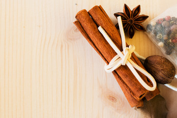 Anise, cinnamon, pepper and nutmeg ingredients