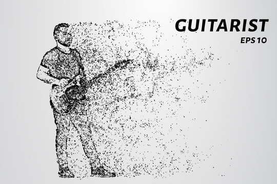 Guitarist with electric guitar. Musical illustration in point style.