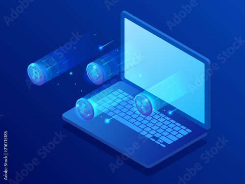 Isometric Mining Bitcoin Farm Cryptocurrency Blockchain Bitcoin - 