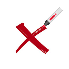 Obraz premium Crossing out vector illustration. Red cross drawn with marker. Simple image with deep message. Elections vote or negative test result. False, deny or refuse symbol.