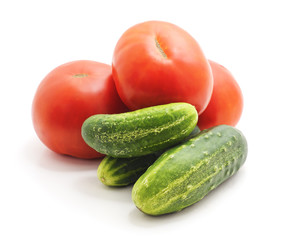 Ripe tomatoes and cucumbers.