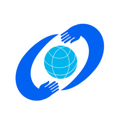 Hands hugging the globe.Vector sign Love for the earth.