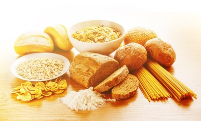 Cereal raw food products on wooden table