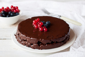 Gluten free chocolate cake with berries
