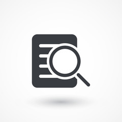 Analysis presentation vector icon. Magnifying glass with document symbol. Text zoom sign