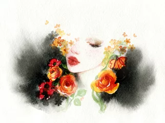 Poster de jardin Visage aquarelle belle femme. illustration de mode. peinture à l& 39 aquarelle