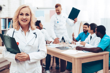 Fototapeta premium White Women Doctor's Smile. Diagnostic Meeting