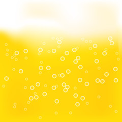 Beer background with realistic bubbles. Cool drink for pub and bar menu design, banners and flyers. Yellow square beer background with white frothy foam. Carbonated water or cream soda.