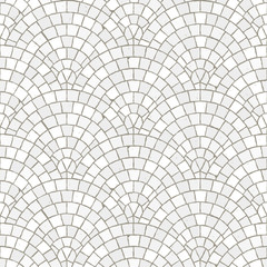 Seamless mosaic floor pattern. White pavement stone tiles. Geometric mediterranean texture.