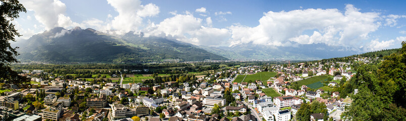 Fototapeta na wymiar Panoramic view of Liechtenstein's capital city Vaduz from the nearby hills