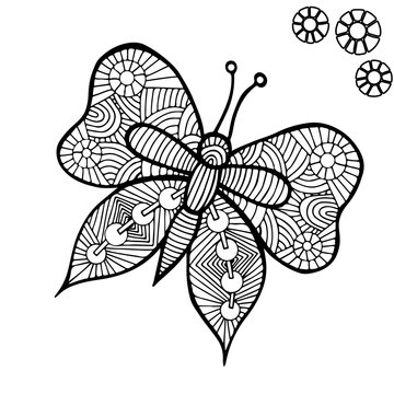 Black line butterfly for tattoo, coloring book