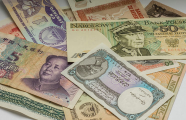 A lot of different banknotes from different countries