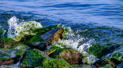 Waves and stones on the beach in Istanbul