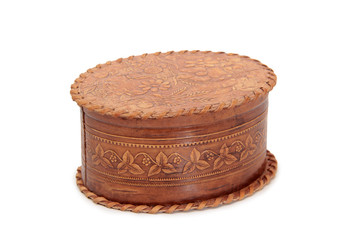 Antique wooden box on a white background