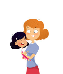 Happy young mother hugging her daghter