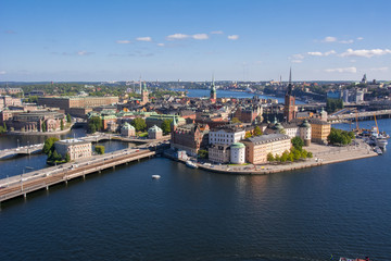 Fototapeta na wymiar Stockholm old town (Gamla Stan) skyline from City Hall top, Sweden